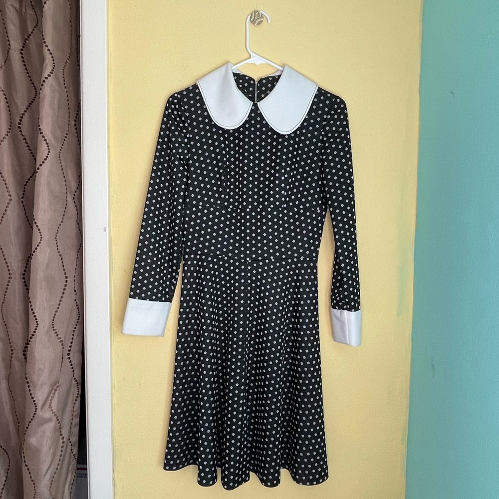 Vintage Wednesday Black and White Polyester Dress
